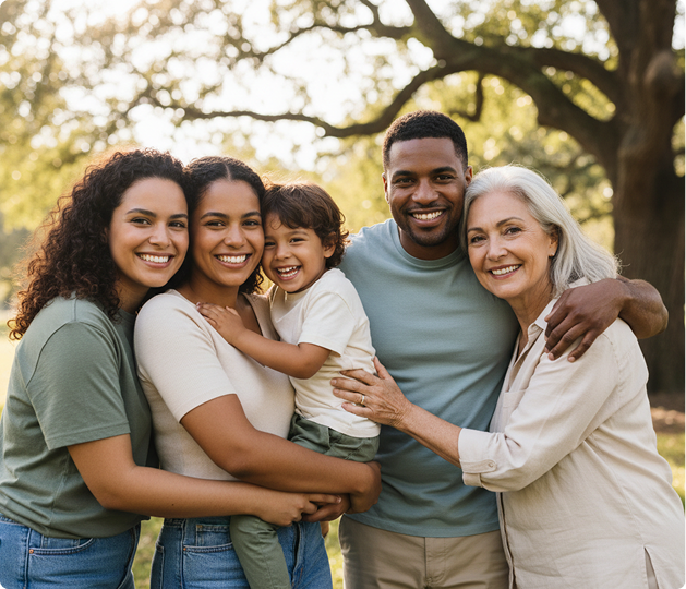 Familia completa sorrindo